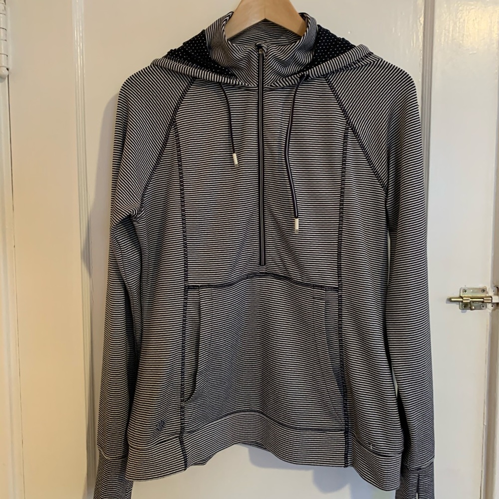 Athleta Blue and White Striped Hoodie